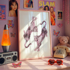 Pink Leopard Wall Art, Dancing Leopards Print, Feminine Luxury Animal Artwork, Chic Fashion Leopard Poster, Modern Girly Home Decor