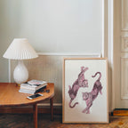 Pink Leopard Wall Art, Dancing Leopards Print, Feminine Luxury Animal Artwork, Chic Fashion Leopard Poster, Modern Girly Home Decor