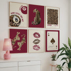 Luxury Burgundy Leopard Wall Art Set, Fashion Inspired Animal Prints, Editorial Style Gallery Wall, Chic Feminine Home Decor, Trendy Print