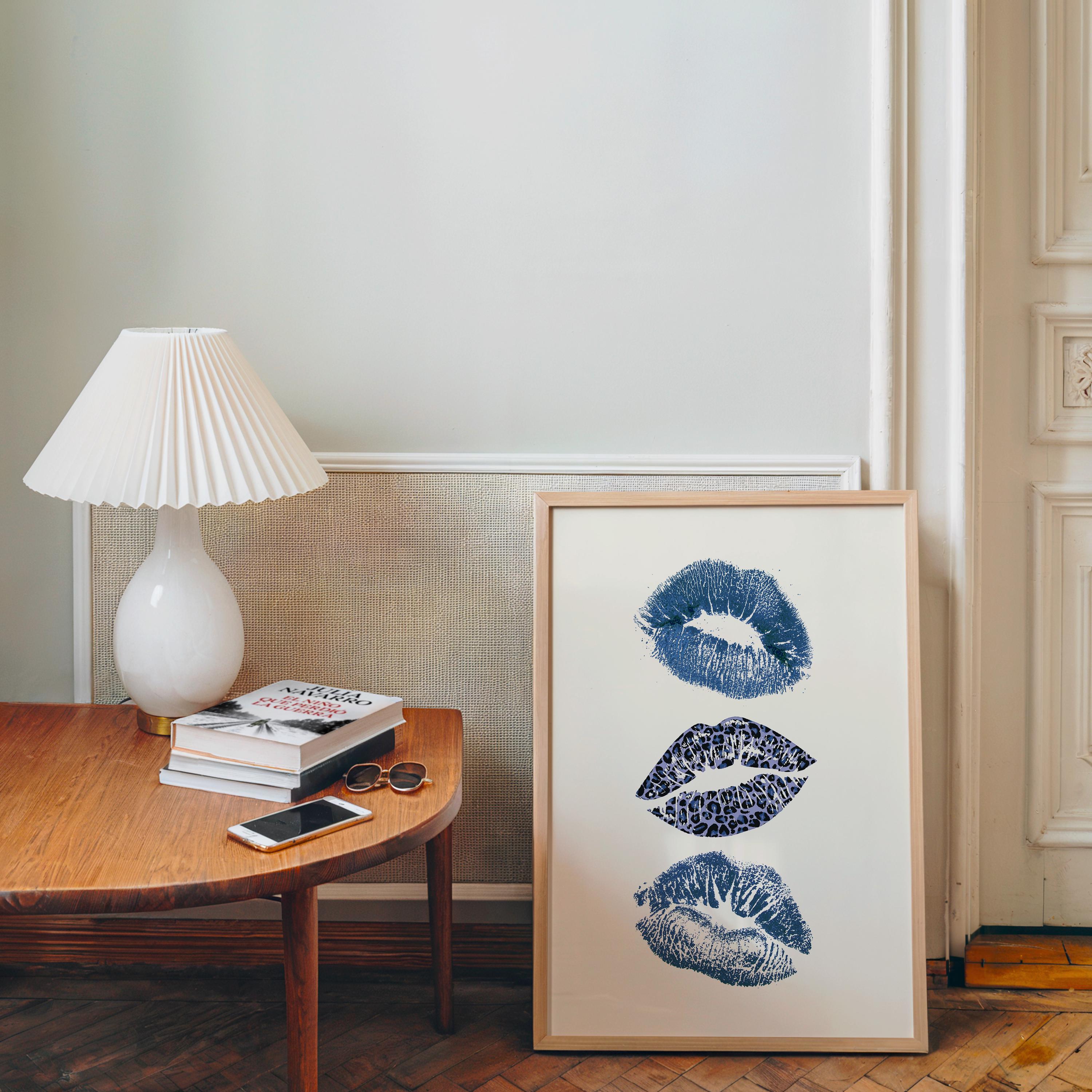 Leopard Fashion Blue Wall Art Set, Trendy Chic Printable Poster, Modern Glam Gallery Wall Decor, Stylish Lucky 8 Art, Fashion Home Decor