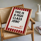 This Is a High Class Joint Wall Art, Bold Funny Quote Poster, Red Stripe Bar Cart Decor, Retro Typography Kitchen Print, DIGITAL DOWNLOAD