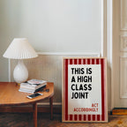 This Is a High Class Joint Wall Art, Bold Funny Quote Poster, Red Stripe Bar Cart Decor, Retro Typography Kitchen Print, DIGITAL DOWNLOAD