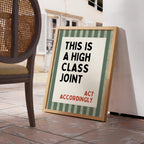 This Is a High Class Joint Wall Art, Funny Quote Kitchen Poster, Green Stripe Typography Print, Bar Cart Decor, Modern Bistro Classy Humor