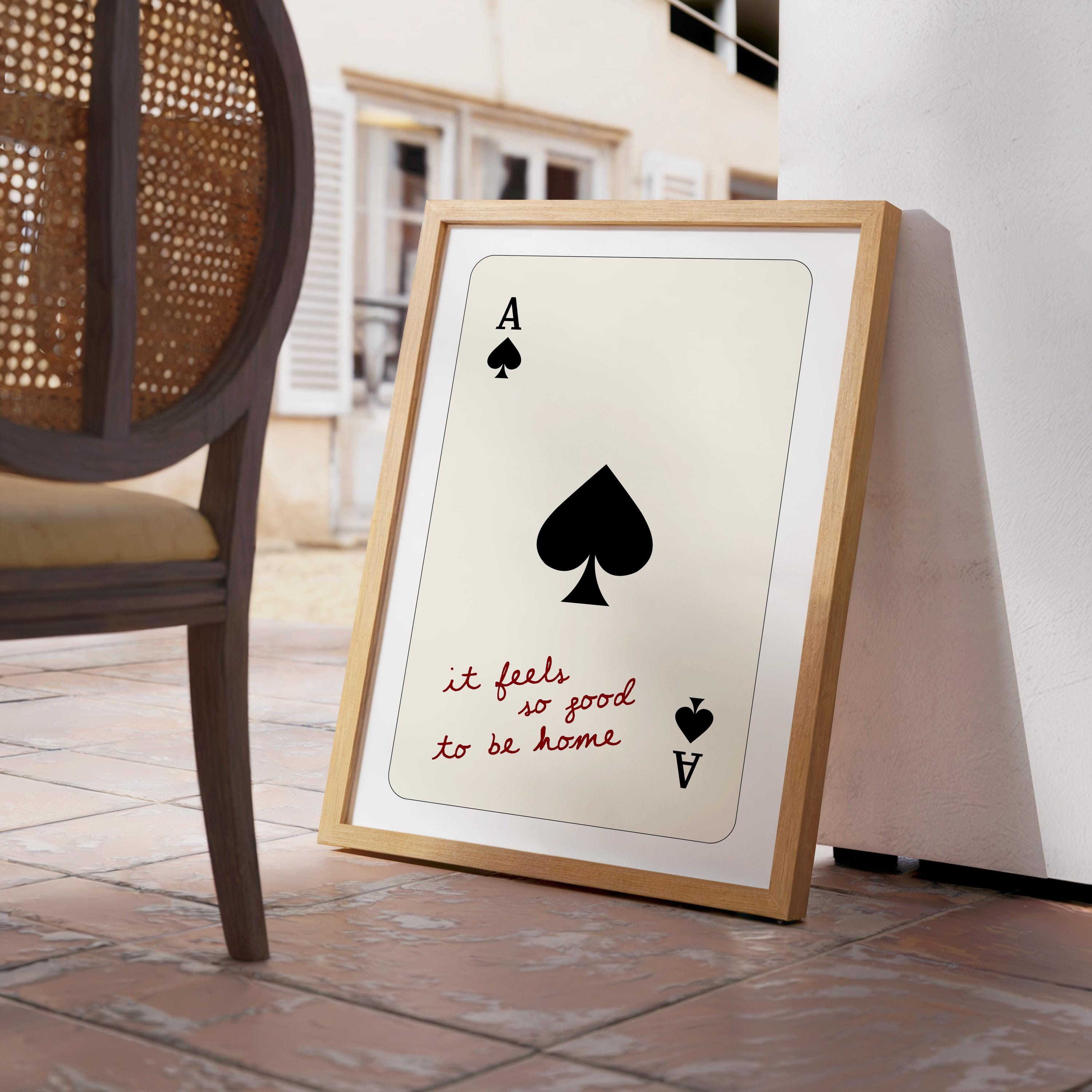 Ace of Spades Wall Art, It Feels So Good to Be Home Quote Print, Minimal Playing Card Poster, Modern Typography Wall Art, Cozy Home Decor