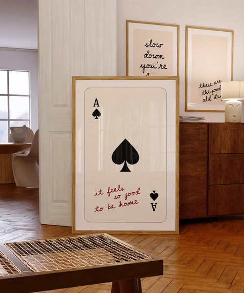 Ace of Spades Wall Art, It Feels So Good to Be Home Quote Print, Minimal Playing Card Poster, Modern Typography Wall Art, Cozy Home Decor
