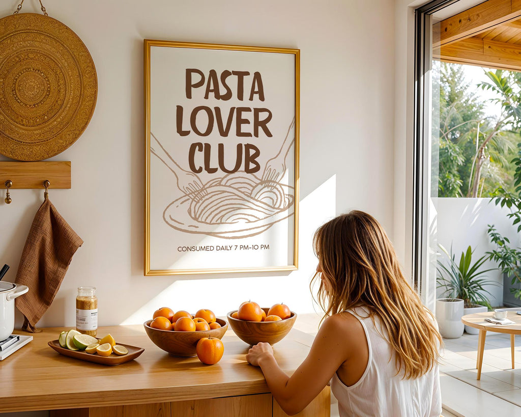 Pasta Lover Club Print, Kitchen Poster Printable, Italian Food Typography Print, Neutral Kitchen Decor, Dining Room Wall Art, Minimal Art