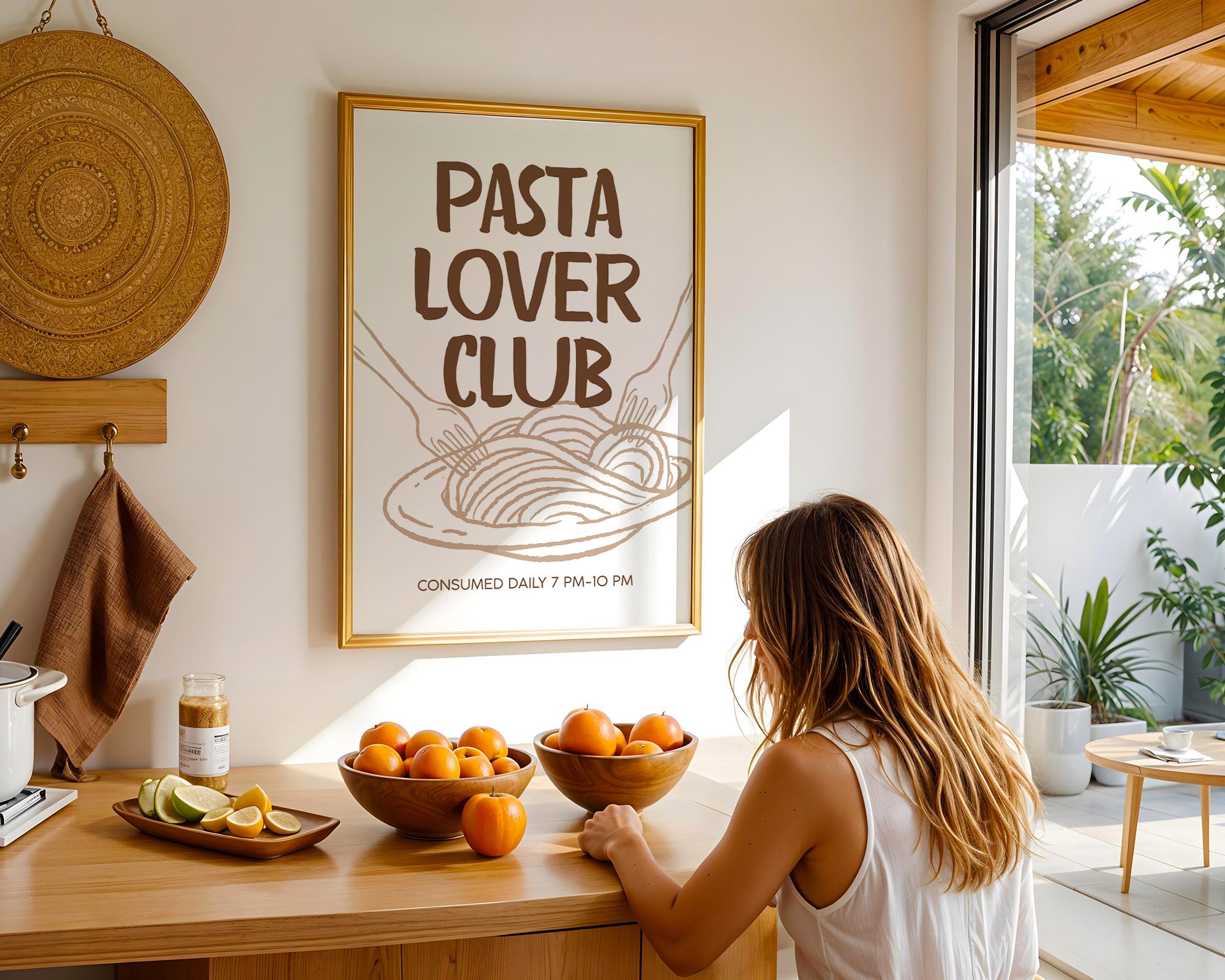 Pasta Lover Club Print, Kitchen Poster Printable, Italian Food Typography Print, Neutral Kitchen Decor, Dining Room Wall Art, Minimal Art