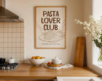 Pasta Lover Club Print, Kitchen Poster Printable, Italian Food Typography Print, Neutral Kitchen Decor, Dining Room Wall Art, Minimal Art