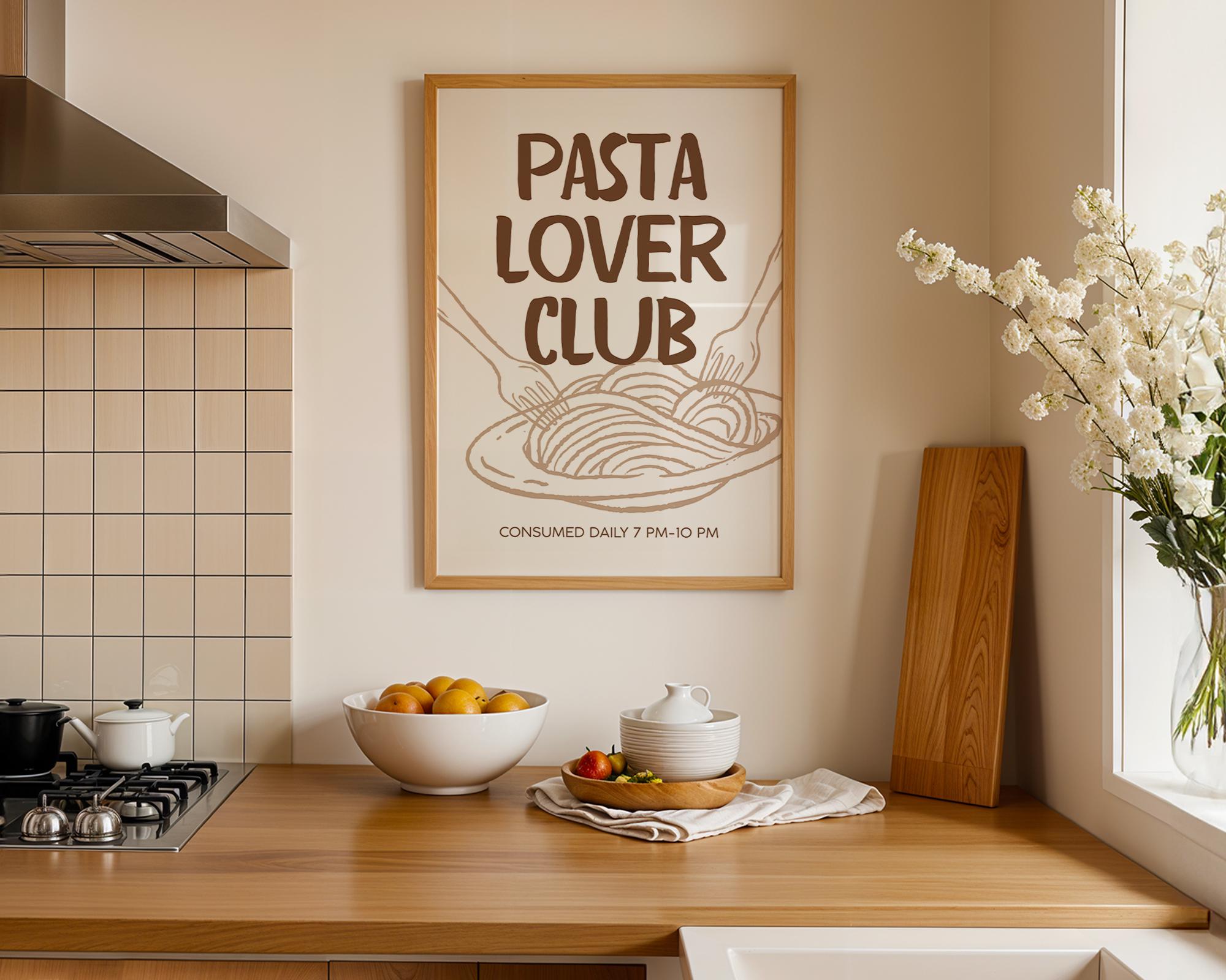 Pasta Lover Club Print, Kitchen Poster Printable, Italian Food Typography Print, Neutral Kitchen Decor, Dining Room Wall Art, Minimal Art