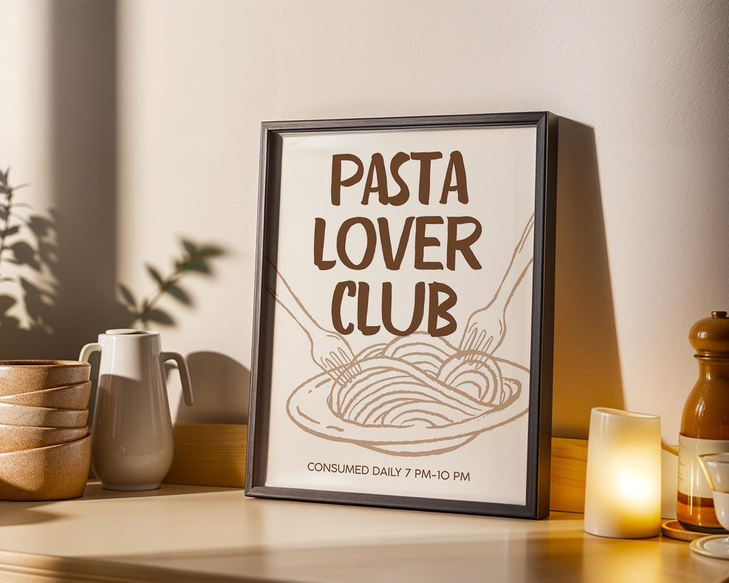 Pasta Lover Club Print, Kitchen Poster Printable, Italian Food Typography Print, Neutral Kitchen Decor, Dining Room Wall Art, Minimal Art