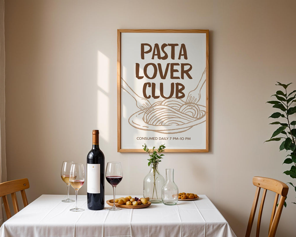 Pasta Lover Club Print, Kitchen Poster Printable, Italian Food Typography Print, Neutral Kitchen Decor, Dining Room Wall Art, Minimal Art