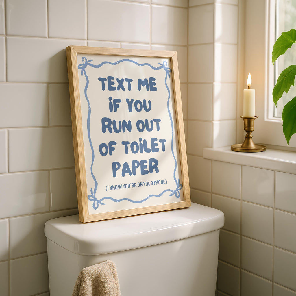 Bathroom Wall Art Set of 6, Blue Funny Bathroom Prints, Cute Toilet Humor Posters, Vintage Cottagecore Bathroom Decor, Digital Download
