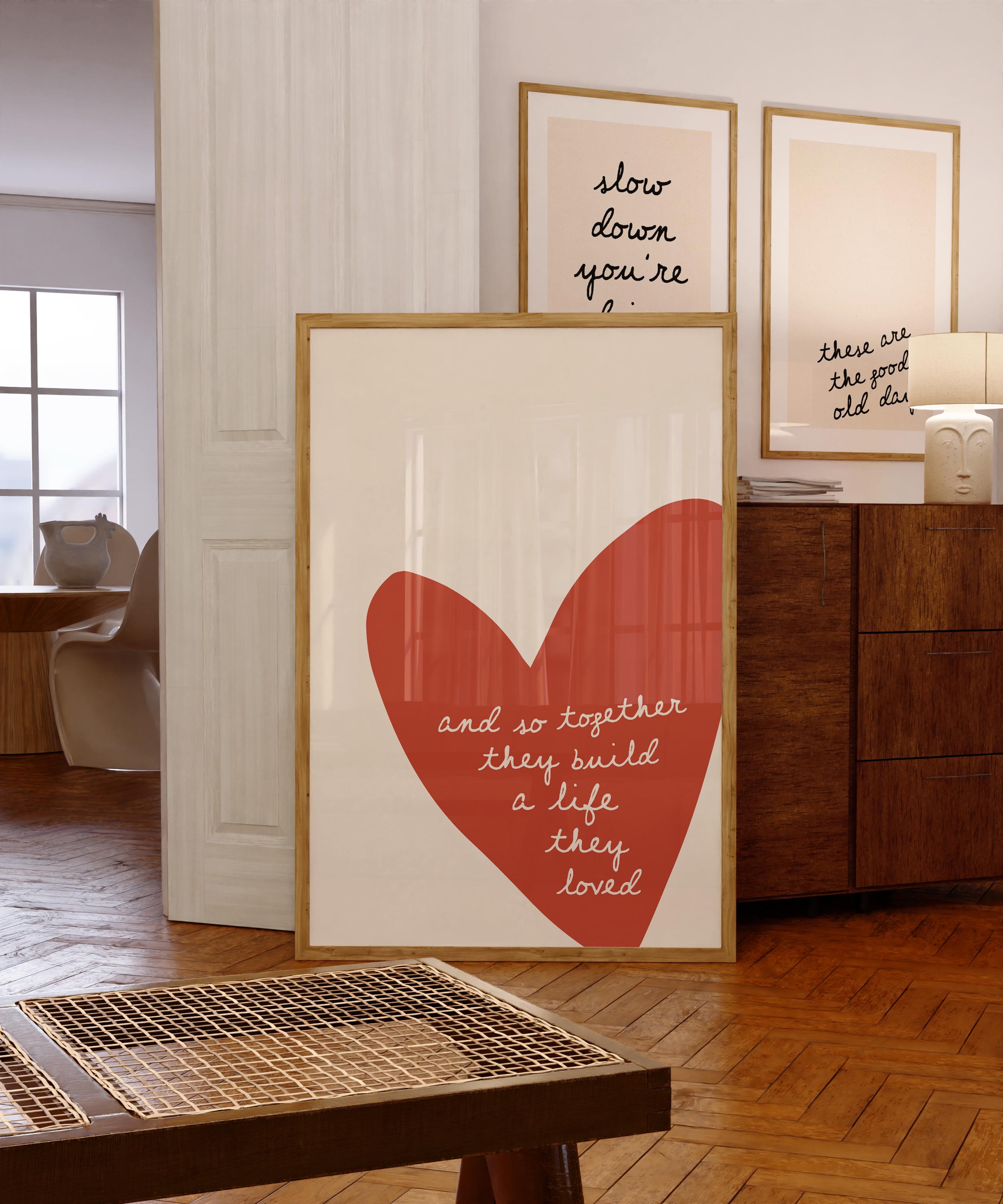 And So Together They Build a Life They Loved Print, Romantic Heart Quote Poster, Minimal Love Typography Art, Cozy Neutral Home Wall Decor