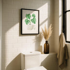 Boho Bathroom Wall Art, Monstera Plant Print, Green Botanical Toilet Decor, Minimalist Spa Bathroom Poster, Modern Bathroom Wall Decor