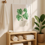 Boho Bathroom Wall Art, Monstera Plant Print, Green Botanical Toilet Decor, Minimalist Spa Bathroom Poster, Modern Bathroom Wall Decor