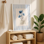 Blue Floral Bathroom Wall Art, Boho Flower Bathroom Print, Soft Botanical Toilet Decor, Minimalist Spa Bathroom Poster, Printable Wall Art
