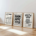 Kitchen Wall Art Set of 3, Pasta Lover Club Print, Buon Appetito Poster, Happy Hour Bar Art, Funny Dining Room Decor, Digital Download