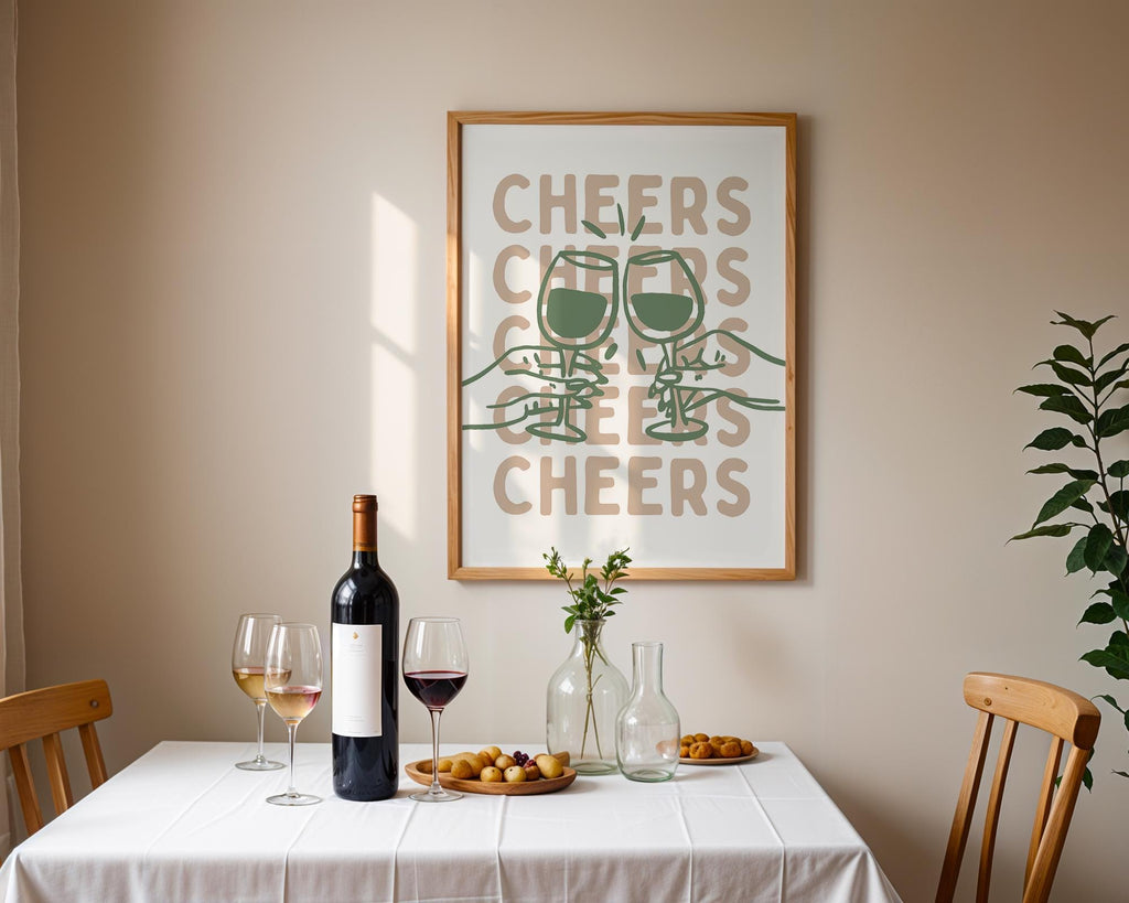 Bar Wall Art Set of 3, Cheers Wine Print, Tell Me When Wine Poster, Wine and Dine Decor, Funny Cocktail Kitchen Art, Bar Cart Prints