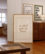 So Glad You’re Here Wall Art, Entryway Welcome Print, Neutral Beige Typography Poster, Minimal Home Decor, Airbnb Wall Art