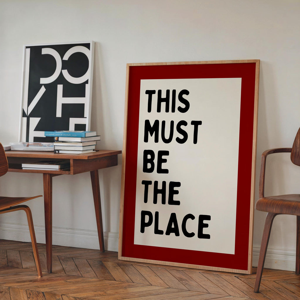 This Must Be The Place Wall Art, Red Modern Typography Print, Bold Home Decor Poster, Entryway Statement Art, Airbnb Wall Art