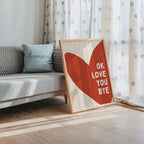 Ok Love You Bye Poster, Retro Typography Wall Art, Minimal Heart Print, Modern Quote Art, Bedroom Living Room Decor