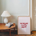 Coquette Pink Wall Art Set of 6, You’re Like Really Pretty Quote Poster, Girly Bedroom Gallery Wall Prints, Aesthetic Fashion Girls Room
