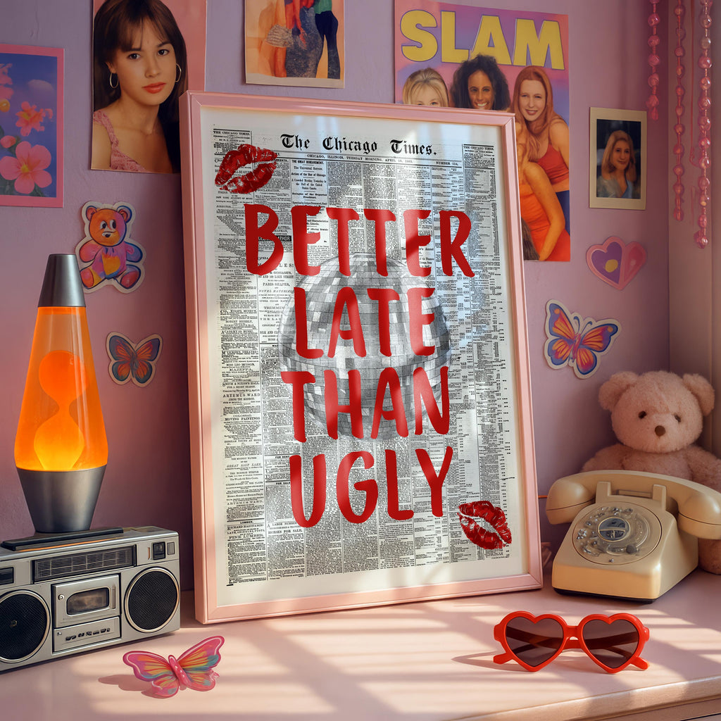 Retro Red Wall Art Set of 6, Good Times Quote Prints, Better Late Than Ugly Poster, Preppy Playful Girls Night College Apartment Decor