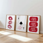Retro Red Wall Art Set of 6, Good Times Quote Prints, Better Late Than Ugly Poster, Preppy Playful Girls Night College Apartment Decor