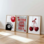 Retro Red Wall Art Set of 6, Good Times Quote Prints, Better Late Than Ugly Poster, Preppy Playful Girls Night College Apartment Decor