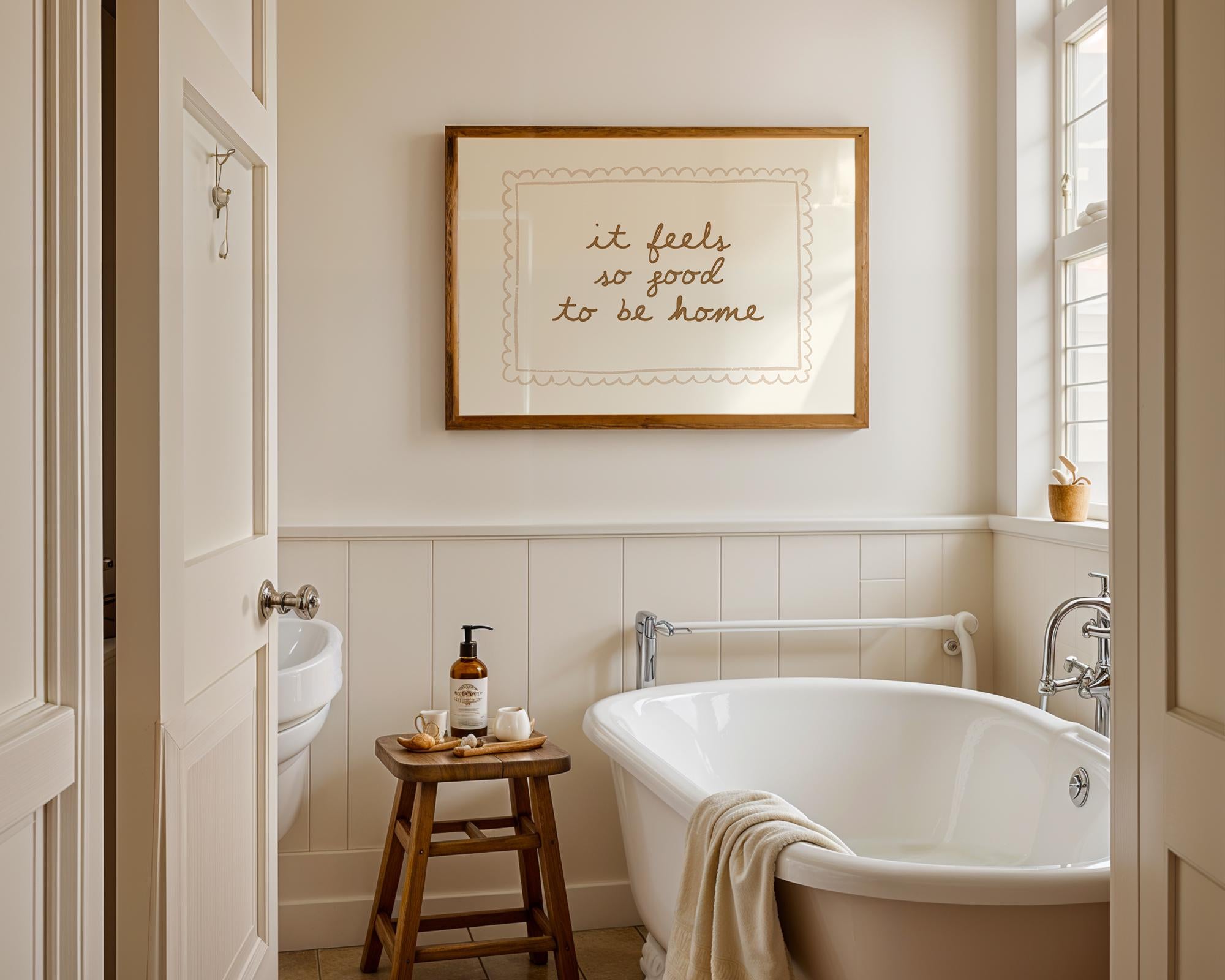 It Feels So Good To Be Home Printable Wall Art, Cozy Quote Print, Neutral Bedroom Bathroom Decor, Minimal Home Sign, DIGITAL DOWNLOAD