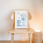 Meet Me At The Beach Wall Art Printable, Coastal Blue Summer Poster, Beach House Decor, Nautical Ocean Bathroom Bedroom Print