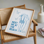 Meet Me At The Beach Wall Art Printable, Coastal Blue Summer Poster, Beach House Decor, Nautical Ocean Bathroom Bedroom Print