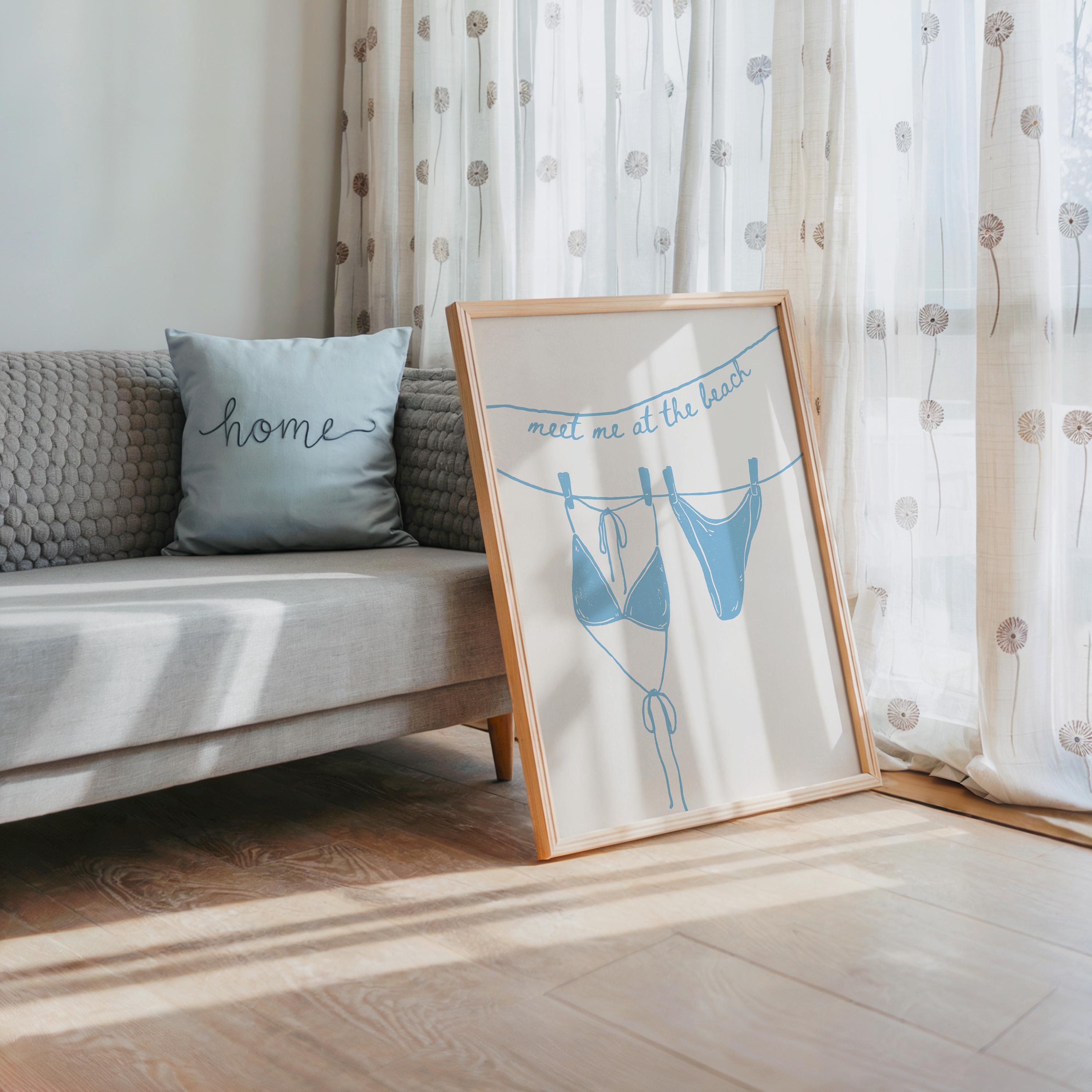 Meet Me At The Beach Bikini Wall Art Printable, Coastal Summer Decor, Blue Beach House Bathroom Bedroom Nautical Poster, DIGITAL DOWNLOAD