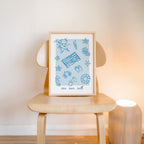 Sea Sun Salt Coastal Wall Art Printable, Blue Beach Icons Poster, Nautical Summer Decor, Beach House Bathroom Kitchen Print