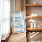 Meet Me At The Beach Wall Art Printable, Blue Coastal Typography Poster, Beach House Decor, Nautical Summer Bathroom Bedroom Print