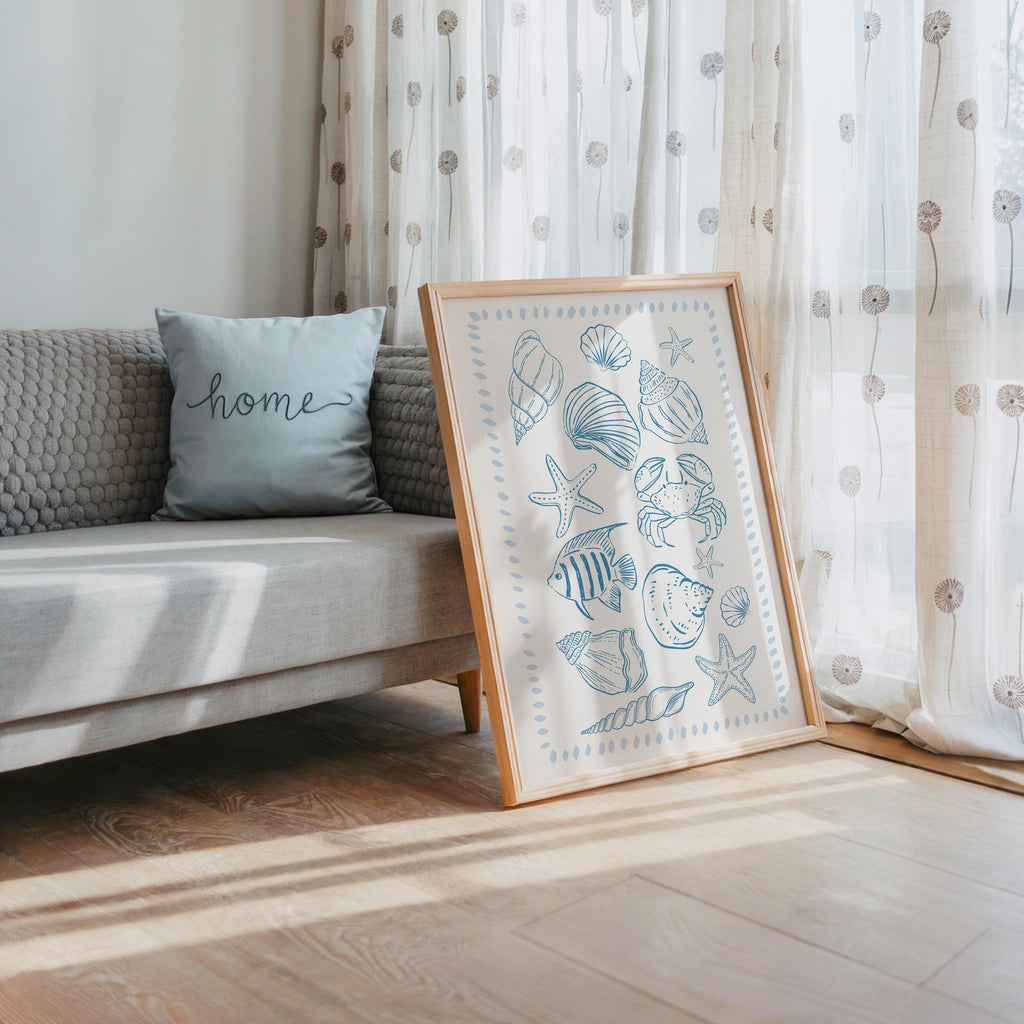 Coastal Gallery Wall Set of 3 Printable, Blue Beach House Decor, Seashell Nautical Art, Summer Ocean Bathroom Bedroom Prints