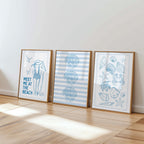 Coastal Gallery Wall Set of 3 Printable, Blue Beach House Decor, Seashell Nautical Art, Summer Ocean Bathroom Bedroom Prints