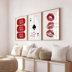 Good Times Wall Art Set, Playing Card Quote Print, Ace of Spades Poster, Red Lips Art, Modern Bar Decor, Romantic Statement Prints