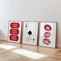 Good Times Wall Art Set, Playing Card Quote Print, Ace of Spades Poster, Red Lips Art, Modern Bar Decor, Romantic Statement Prints