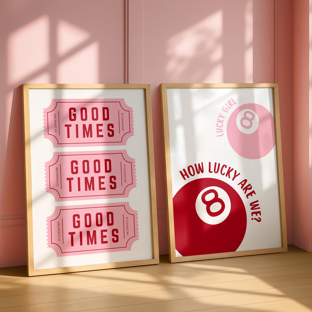 Good Times Pink Wall Art Set, Playing Card Quote Prints, Ace of Hearts Poster, How Lucky Are We Print, Romantic Bar Decor, Valentine Gift