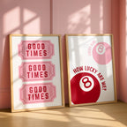 Good Times Pink Wall Art Set, Playing Card Quote Prints, Ace of Hearts Poster, How Lucky Are We Print, Romantic Bar Decor, Valentine Gift