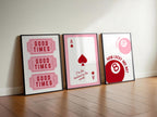 Good Times Pink Wall Art Set, Playing Card Quote Prints, Ace of Hearts Poster, How Lucky Are We Print, Romantic Bar Decor, Valentine Gift