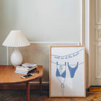 Meet Me at the Beach Wall Art, Coastal Bathroom Print, Blue Line Art Bikini Poster, Hamptons Beach House Decor, Summer Printable