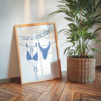 Meet Me at the Beach Wall Art, Coastal Bathroom Print, Blue Line Art Bikini Poster, Hamptons Beach House Decor, Summer Printable
