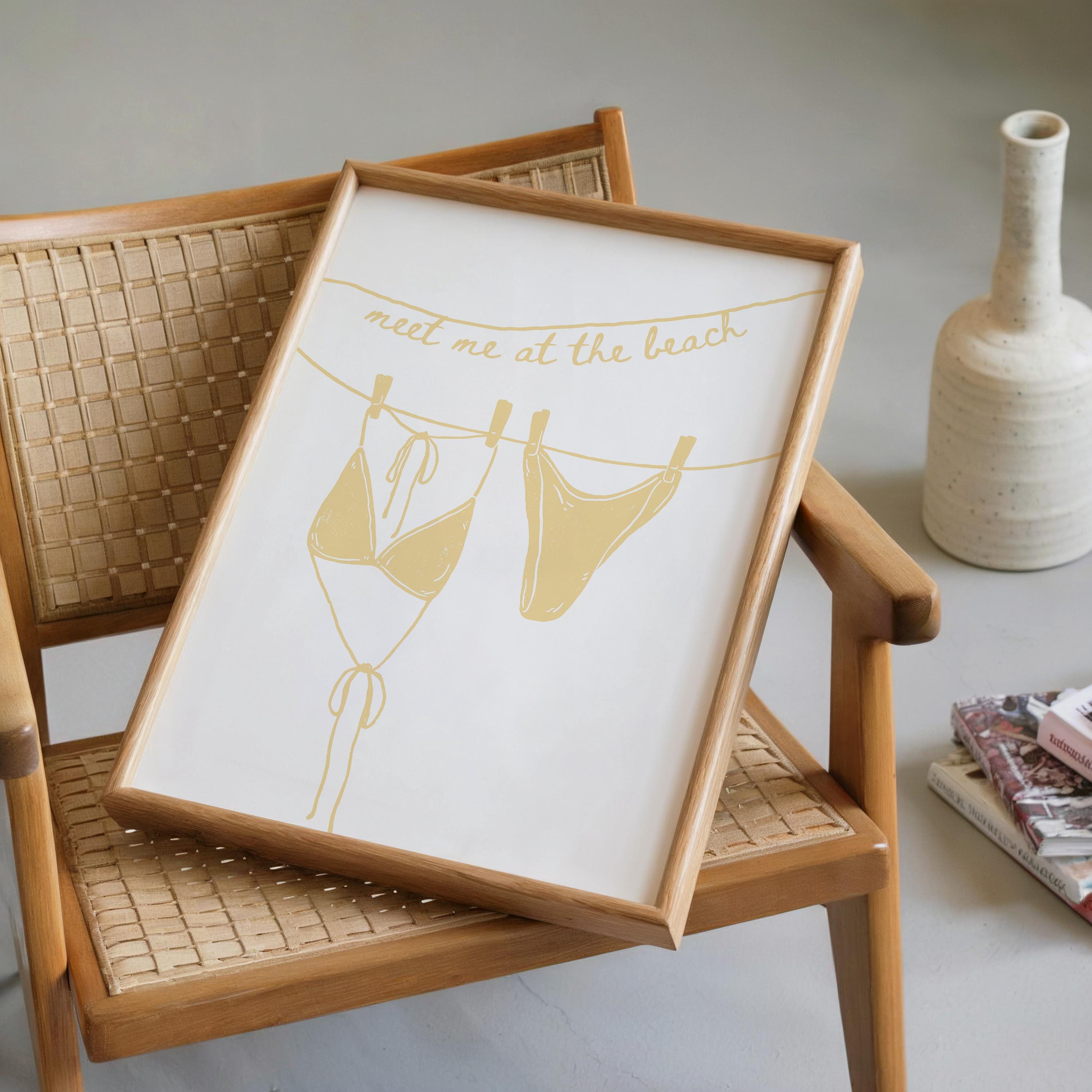 Meet Me at the Beach Wall Art, Neutral Coastal Bathroom Print, Beige Line Art Bikini Poster, Hamptons Beach House Decor, Summer Printable