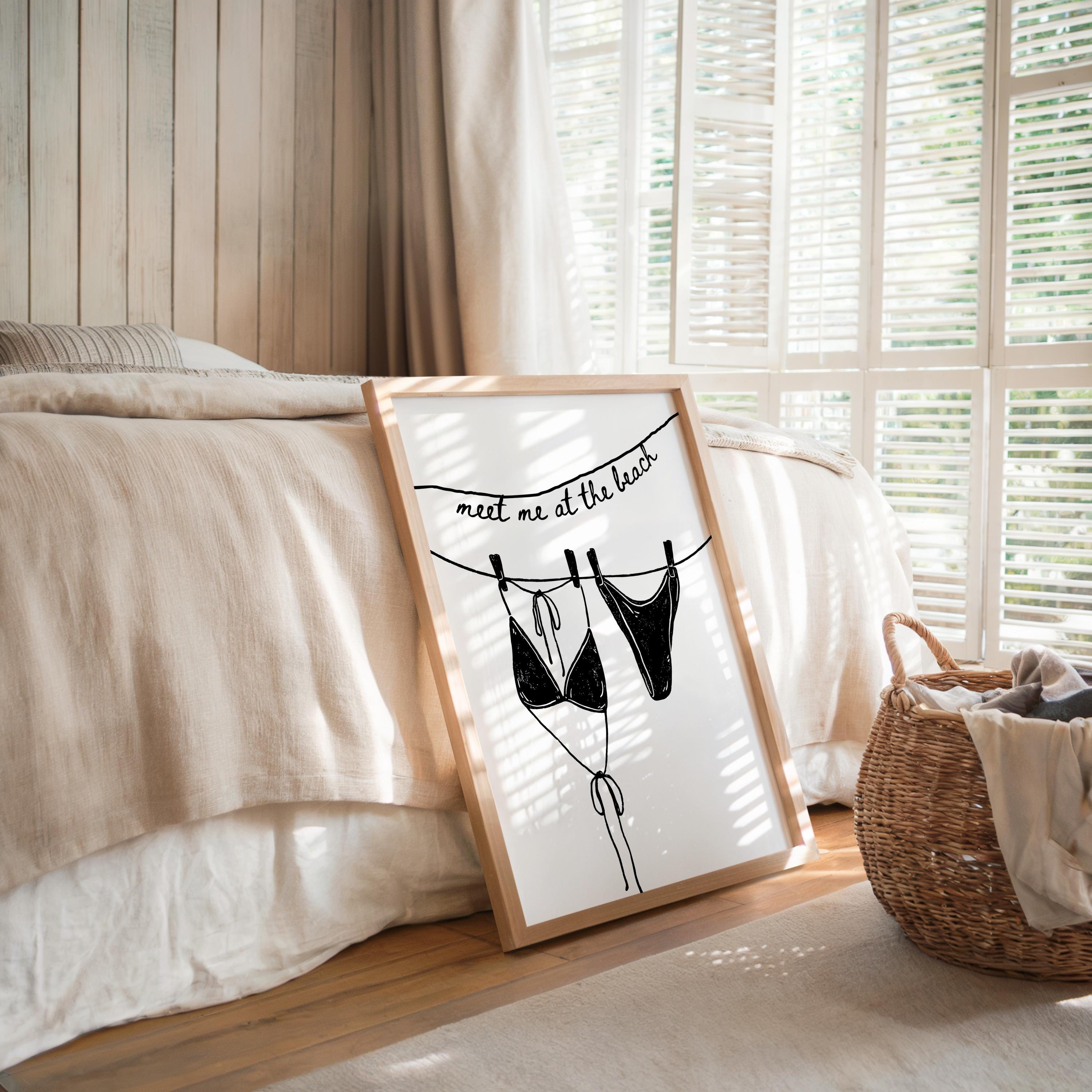 Meet Me at the Beach Wall Art, Black Line Art Bikini Print, Modern Bathroom Decor, Minimal Beach Poster, Trendy Apartment Printable