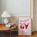 Meet Me at the Beach Wall Art, Red Bikini Line Art Print, Retro Pop Art Poster, Flirty Bathroom Decor, Girls Night Apartment Printable