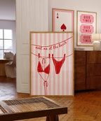 Meet Me at the Beach Wall Art, Red Bikini Line Art Print, Retro Pop Art Poster, Flirty Bathroom Decor, Girls Night Apartment Printable