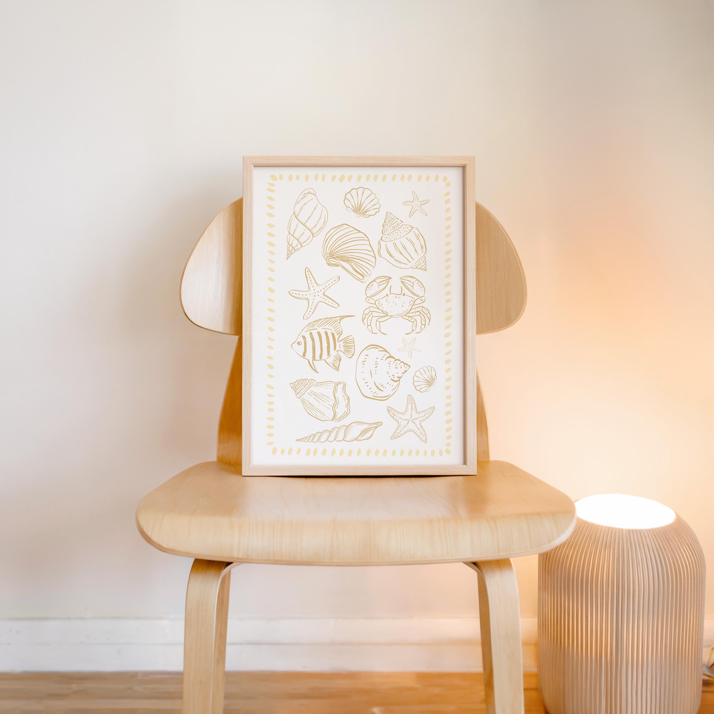 Coastal Shell Wall Art, Neutral Beach Print, Seashell Line Art Poster, Hamptons Coastal Decor, Minimal Ocean Bathroom Printable