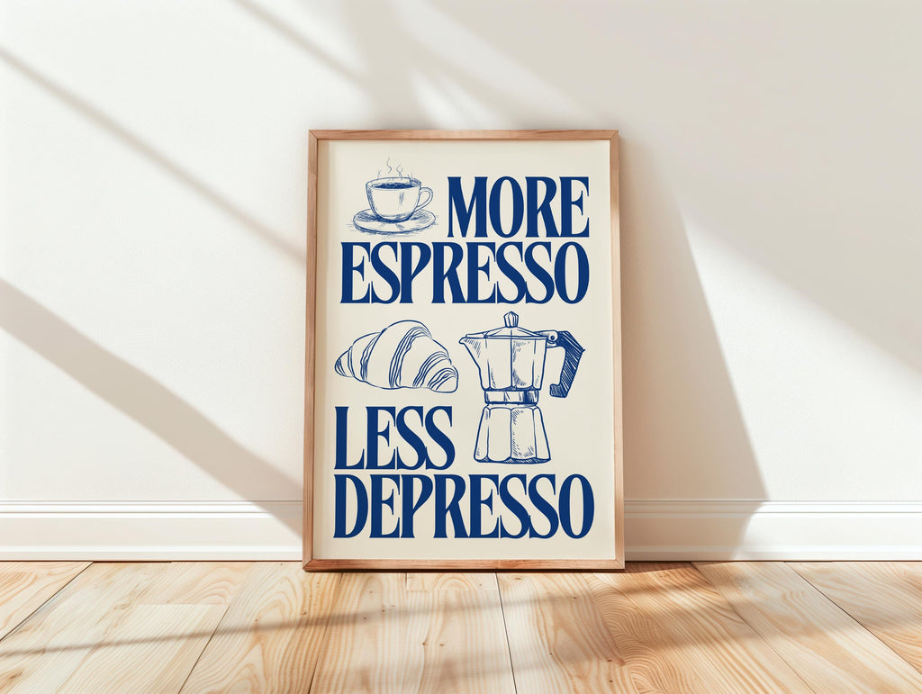 More Espresso Less Depresso Wall Art Print | Coffee Station Wall Art Decor, Coffee Bar Print, Coffee Lover Club Printable Art, Apartment Art